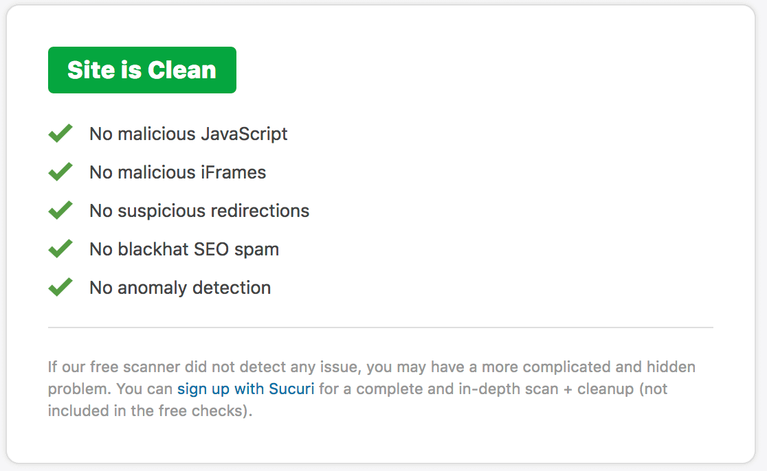 Malware check: Site is clean 