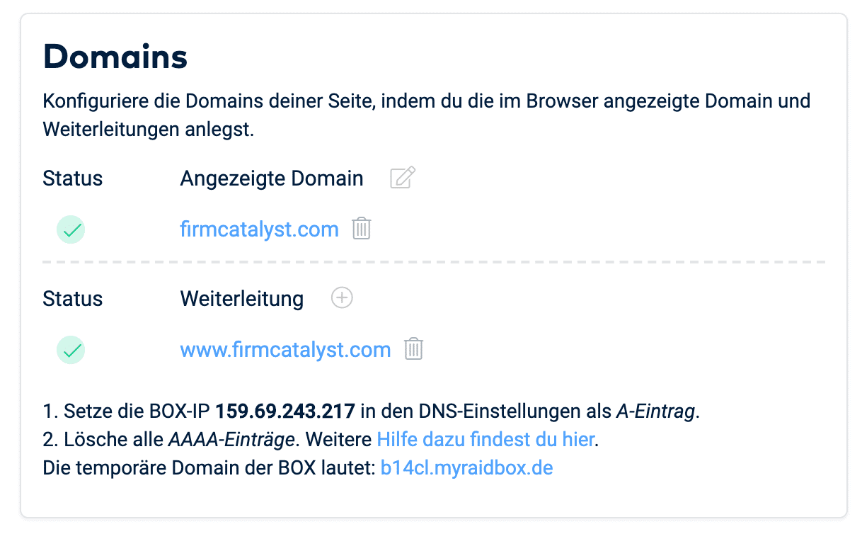 IP address of the box