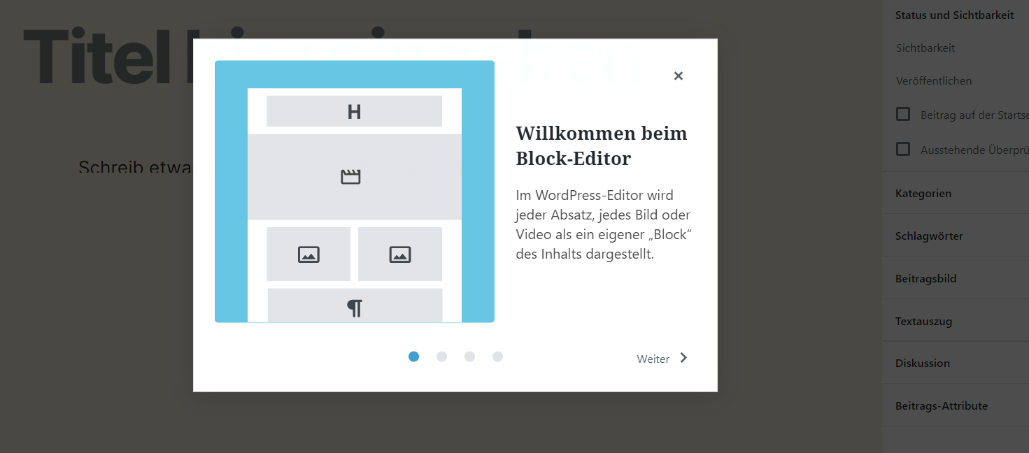 Gutenberg Welcome Screen