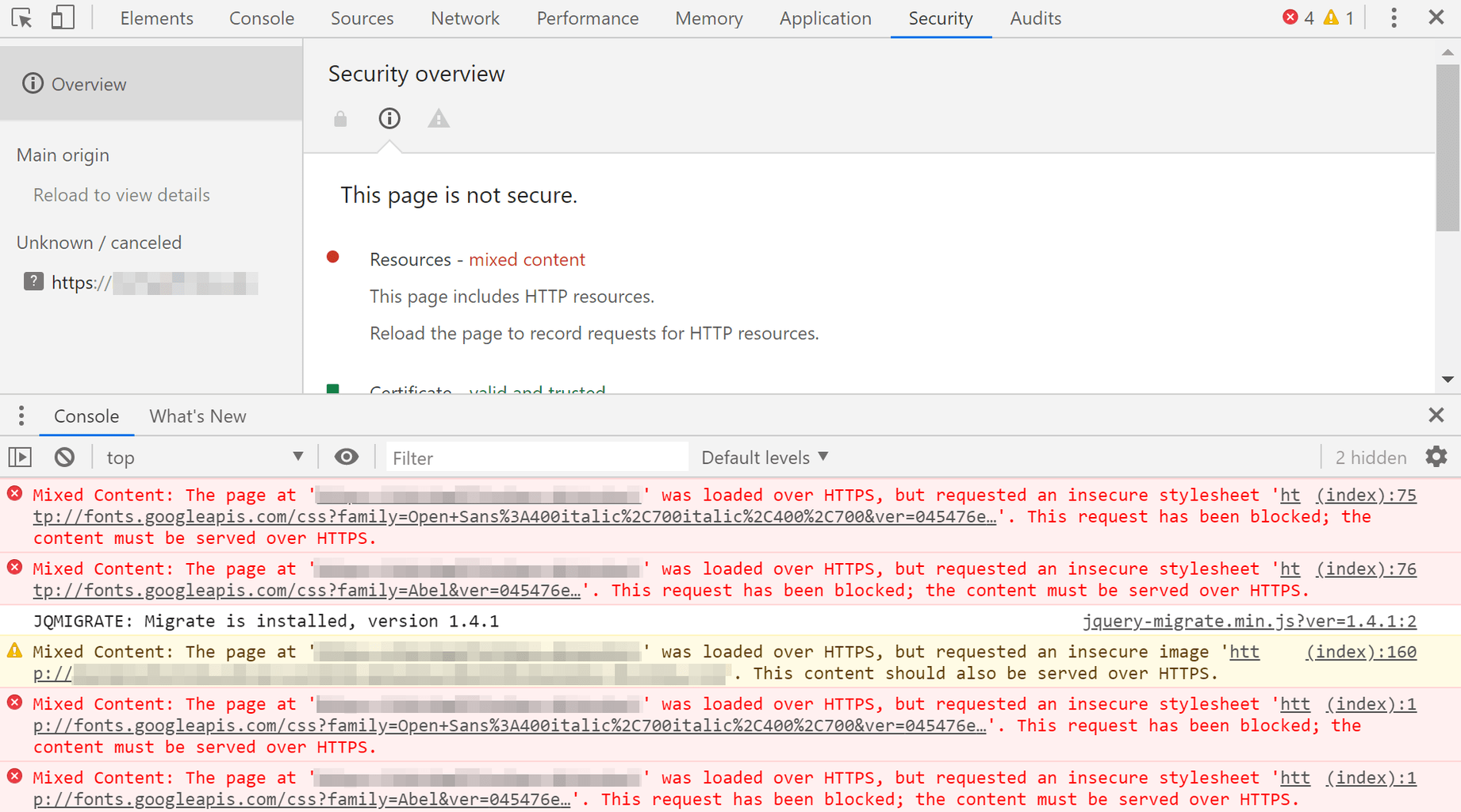 Chrome error console