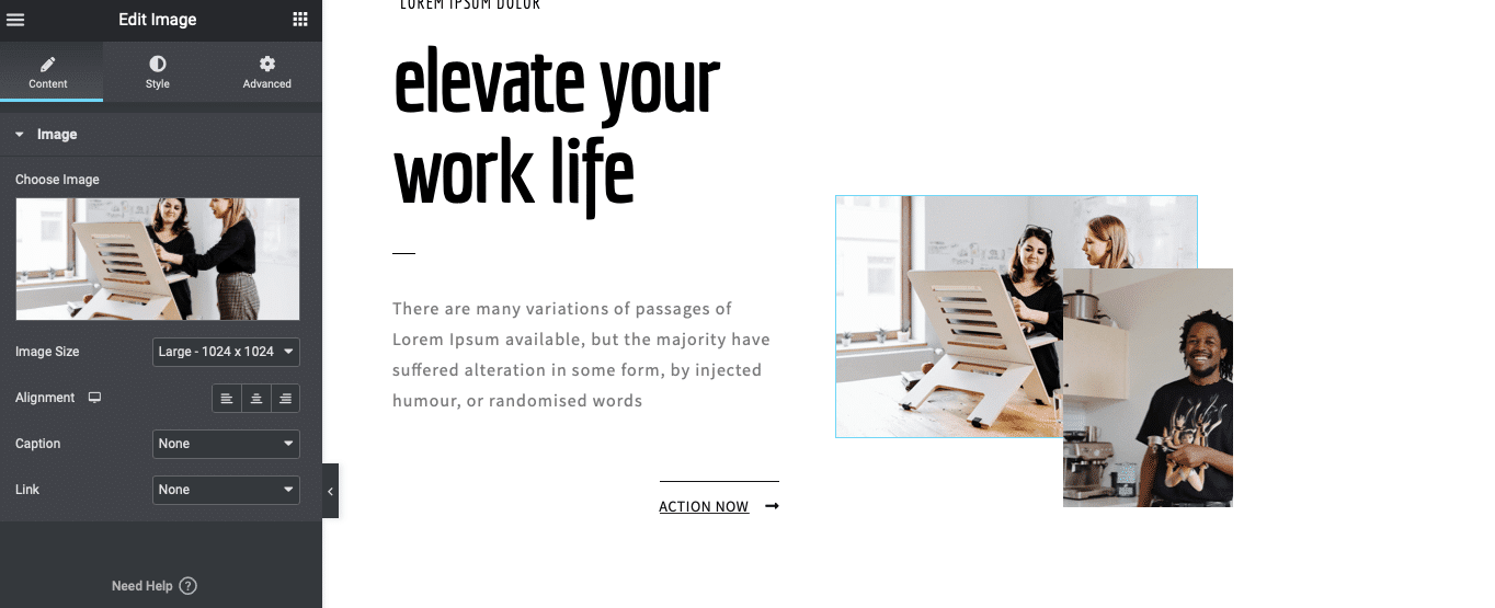 Editing images in Elementor