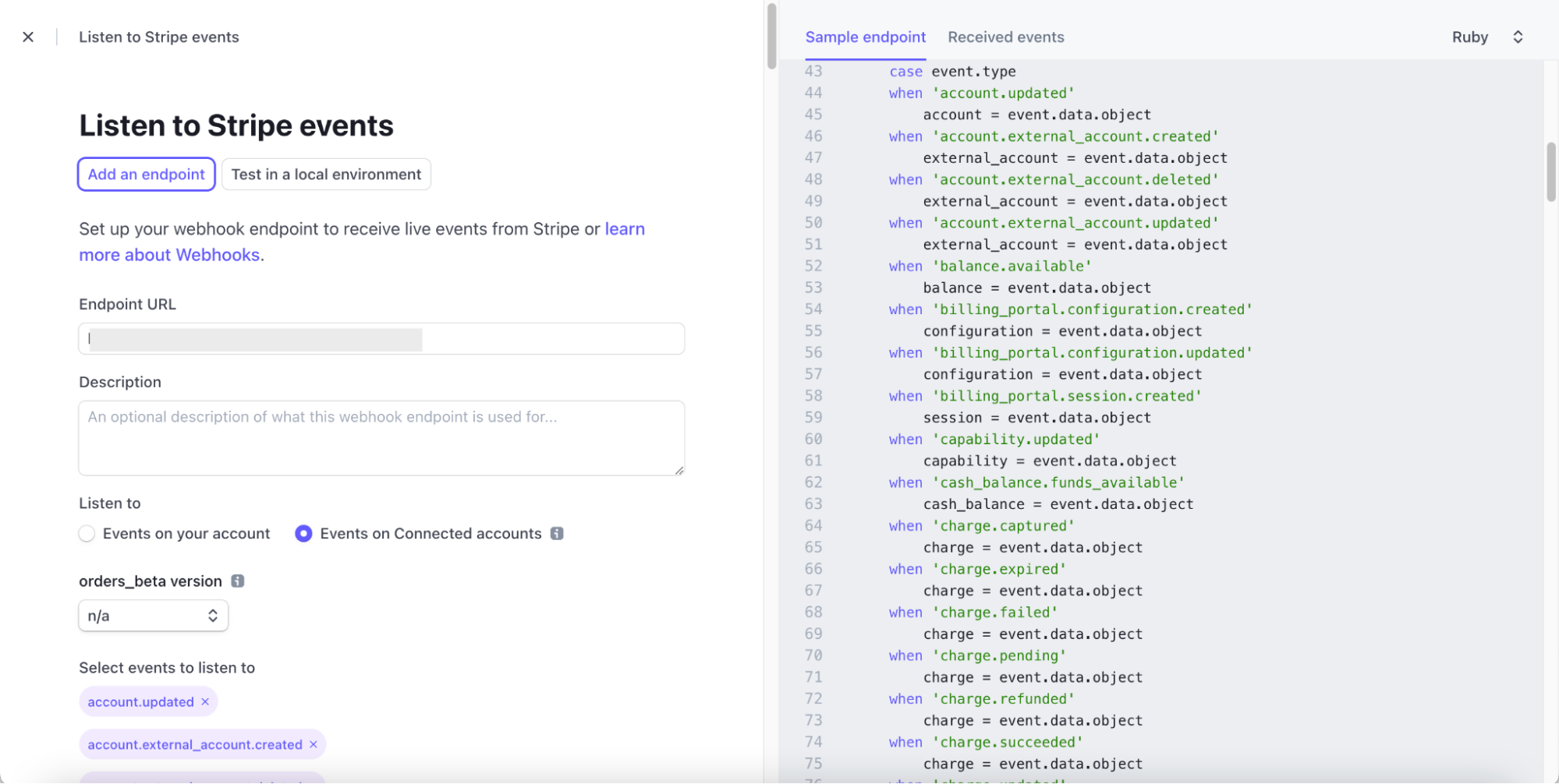 So richtest du Stripe für WooCommerce ein: Füge die Webhook-Endpoint-URL in Stripe ein.
