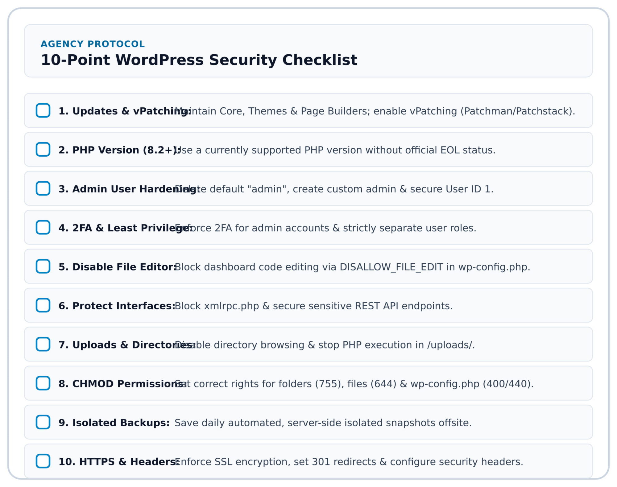 Cheklist for WordPress security